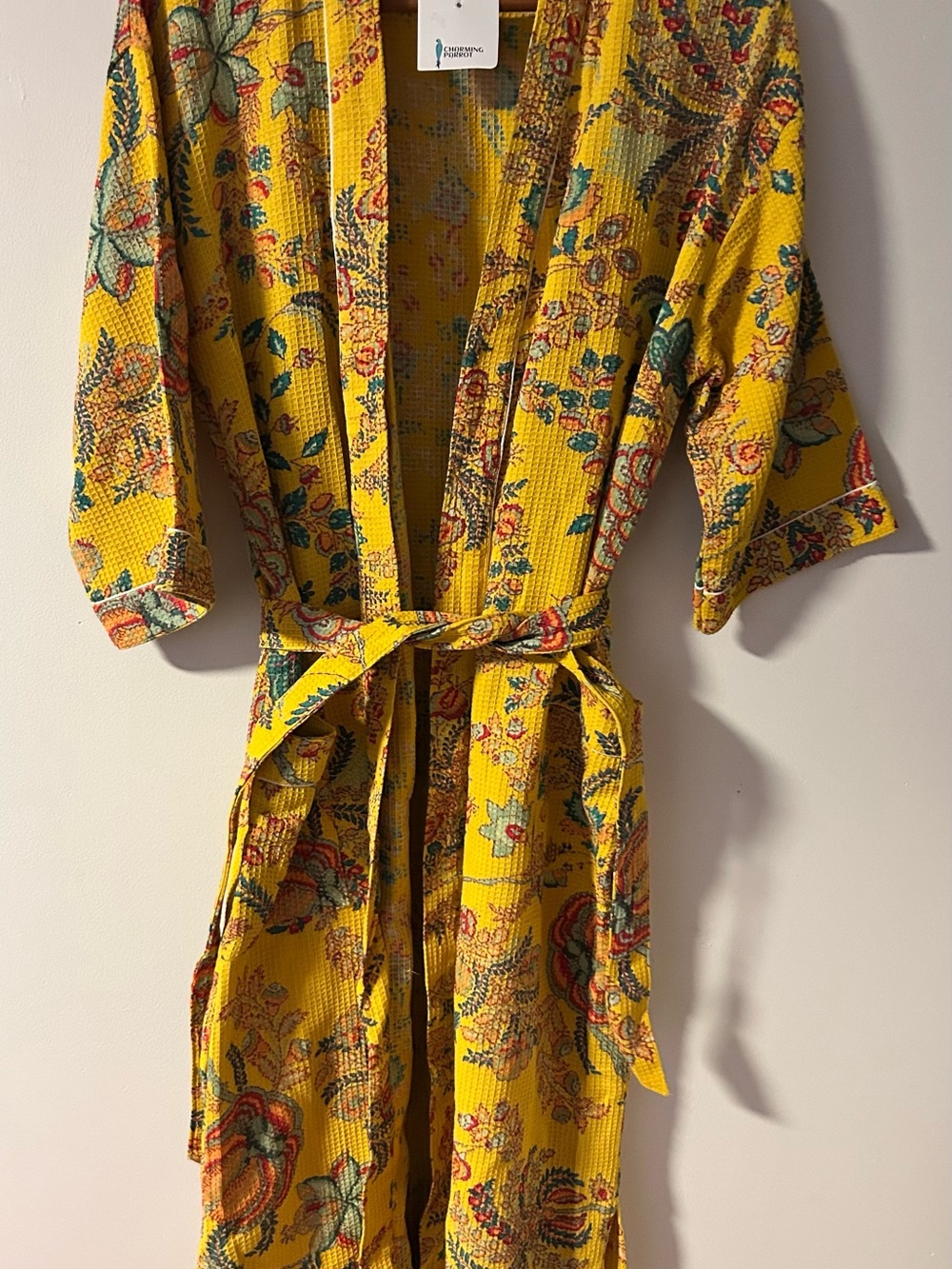 Floral Waffle Kimono Robe - Yellow